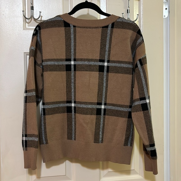Max Studio V-Neck Sweater. Brown and Black “Burberry” style plaid - Picture 2 of 6